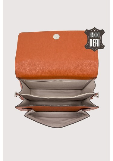 Hakiki Deri Kadın El Çantası Turuncu Smr9022 Turuncu