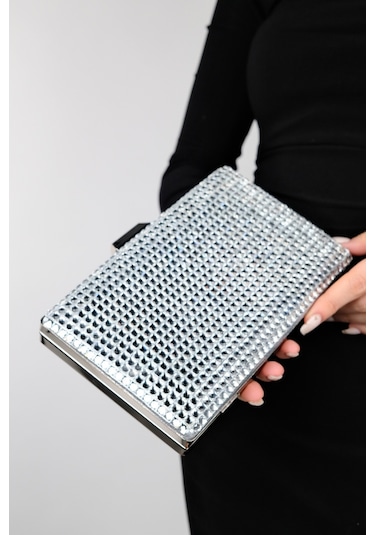 Luvishoes Gomeda Gümüş Kare Taşlı Kadın Abiye Çanta Gümüş