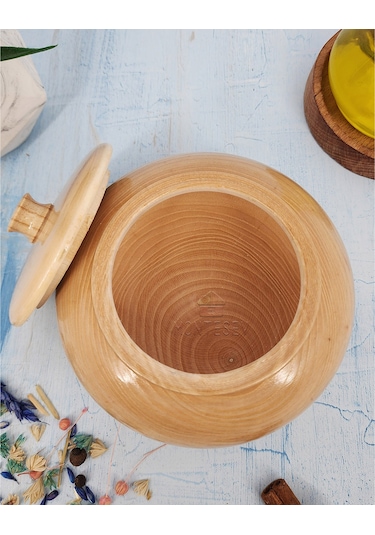 Ahşap Kapaklı Şekerlik Tuzluk Baharatlık Çerezlik Kase Naturel