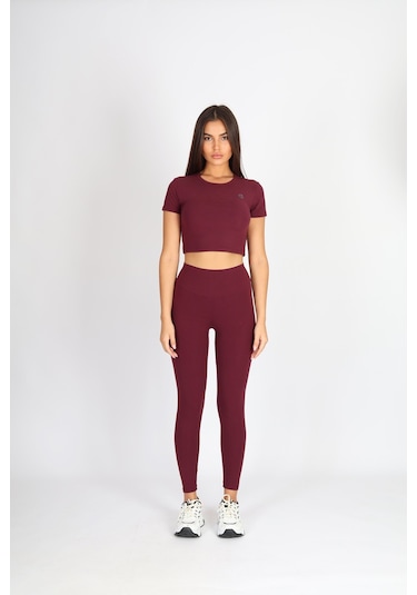 Soft&Basic Kadın 2'li Slım Fit Toparlayıcı Ve Esnek Kumaş Bordo-lacivert Tayt Bordo-lacivert