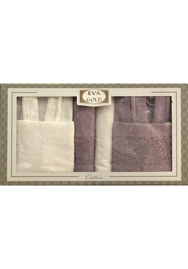 Royam  Eva Gold Kadife Jakarlı Pamuklu 6 Parça Aile Bornoz Seti