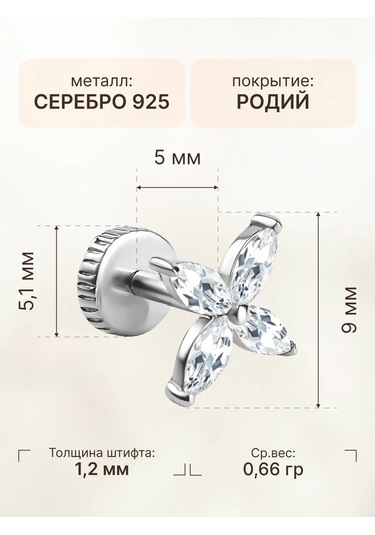 Zoloto Russkih 925 Ayar Gümüş Sünger Taşlı Helix Labret Küpe Piercingi 153618052 Gri