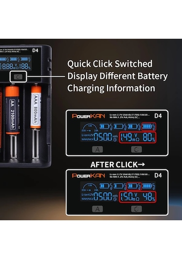 Honeybeeshop Powerkan D4 4 Yuvalı Lcd Ekranlı Usb Bağlantılı Evrensel Pil Şarj Cihazı Lityum Ni-mh Piller İçin