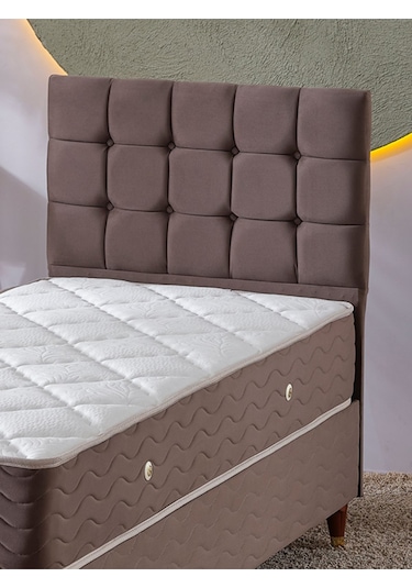 Beehanem Bengü Tek Kişilik 3lü Set Yatak+baza+başlık Kahve 90 X 190