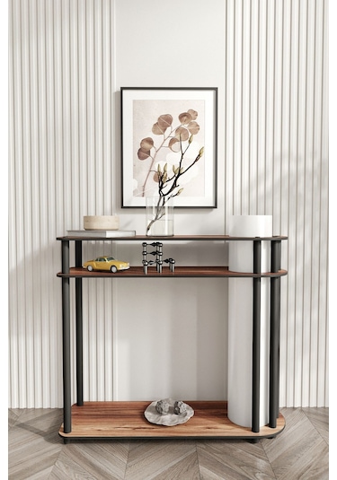 Ravilo Caprio Dresuar Dekoratif Raflı Lambader Ceviz Ceviz