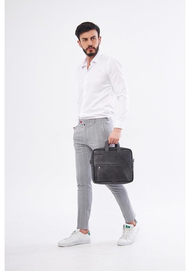 Derinss Dub3075 Hakiki Deri Gri Gölge Macbook Ve Notebook Çantası 001