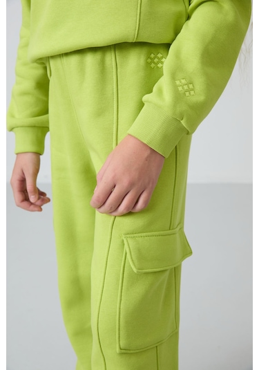 Tommy Life Lime Yeşil Pamuklu İçi Tüylü Yumuşak Dokulu Standart Fit Nakışlı Kız Çocuk Eşofman Takım - 75159 Yeşil