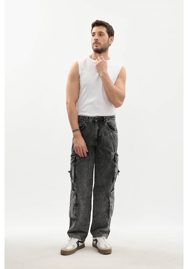 Banny Jeans Erkek Kargo Cepli Jean Pantolon Gri