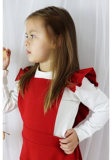 Kız Çocuk Berlin Kırmızı Pamuklu Fırfırlı Bağlama Detaylı Tulum Tlm-0055.3 Kırmızı