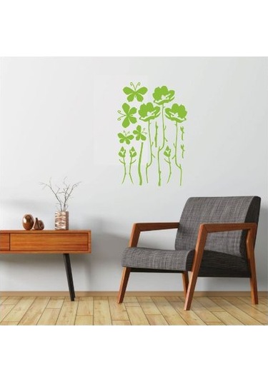 Duvar Süsü Sticker 2 Adet Yeşil Çiçekli Şeffaf Filmli Pvc 48x33