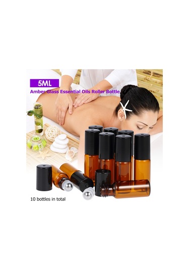 Samdoo 10 Adet 5ml Sarımsı Cam Uçucu Yağ Flakonu - Rulman Topu, Damlaticı Ve Açıcı İçeren Taşınabilir Depolama Siyah