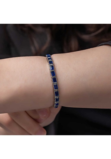 Blackcraft 925 Ayar Gümüş Mavi Taşlı Su Yolu Kadın Bileklik Bc-3593cc Renkli