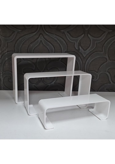 Ayakkabı Standı 3'lü Merdiven Set Kademeli Pleksi Beyaz