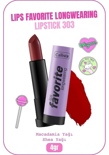 Callista Lips Favorite Longwearing Lipstick Ruj 303 Bold Princess - Kırmızı