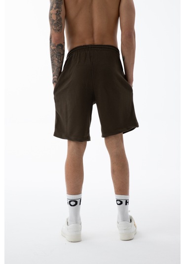 Erkek Kahverengi Yüksek Kalite Relax-fit Rahat Kesim %100 Pamuk Bağcıklı Siyah Düz Basic Şort Kahverengi