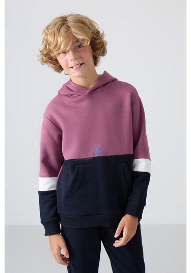 Tommy Life Soft Vişne-lacivert Pamuklu Kalın İçi Tüylü Yumuşak Dokulu Standart Fit Nakışlı Erkek Çocuk Eşofman Kırmızı - Lacivert