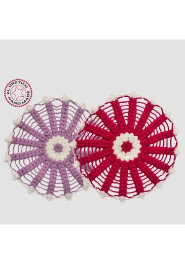 Uretti - Yıldız 7202 - El Örgüsü Banyo Lifi 2li Takım 28cm - Pembe / Lila