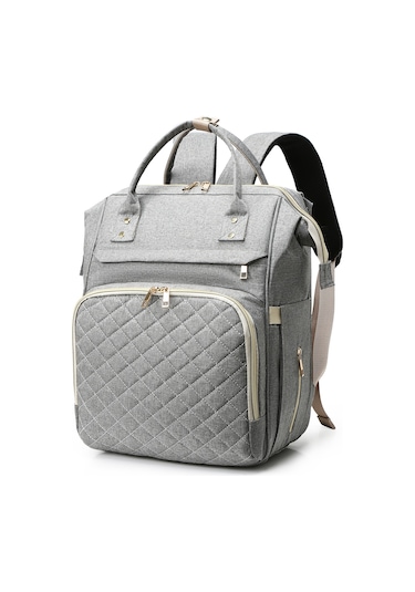 Hangfox Unisex Çift Omuzlu Bebek Çantası, Isı Yalıtımlı Biberon Cepler, Bebek Arabasına Takılabilir, Usb Şarj Portu, Su Geçirmez Nilon, Halka Gri Gri