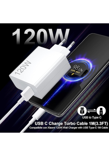 Apera MT24 Xiaomi Mi İle Uyumlu 120w Turbo Hızlı Şarj Aleti Kablo Dahil