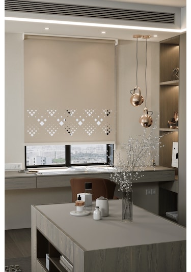 Lazer Kesim Mat Stor Perde, Lazer Kesimli Modern Serisi, M-5003 Açık Kahverengi Açık Kahverengi