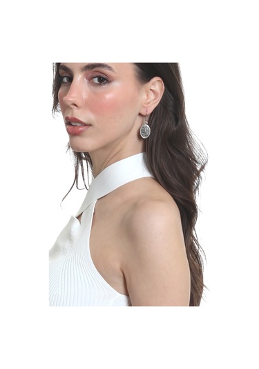 Labalaba Kadın Antik Gümüş Kaplama Oval Formlu Sallantılı Model Minimalist Küpe Gümüş