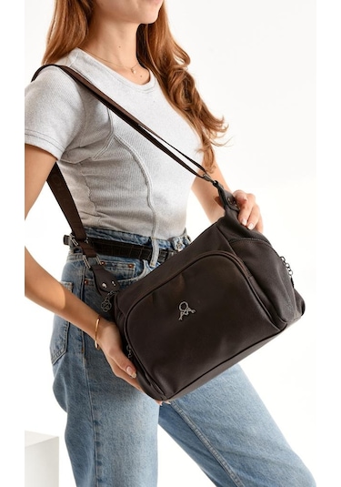 Kadın Postacı Çanta Çapraz Askılı Suni Deri Omuz Çantası 32 22 Cm Mega Günlük Omuz Çantası Kahverengi