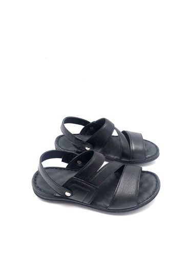 Derilax Hakiki Deri Tam Ortopedik Günlük Giyime Uygun Masajlı Erkek Sandalet Siyah