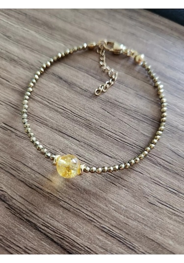 Sitrin Taşı Ve Hematit Minimal Bileklik Sarı