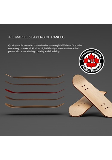 Aubyhe Finger Skateboard Profesyonel, Beş Katlı Ahşap, Allüminyum Tekerlekler Rulmanlı , Sahnelerde Sallanabilir, Oyuncak - Siyah Tekerlekler