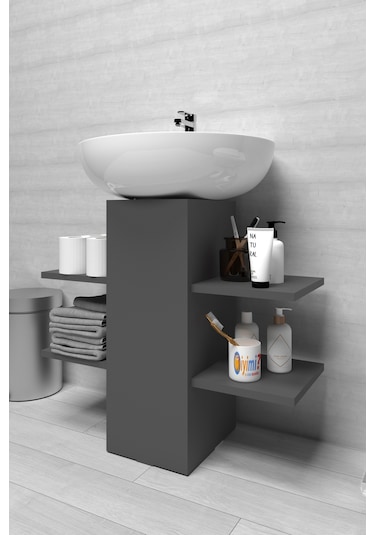 İyimi Modern Raflı Lavabo Altı Banyo Dolabı Banyo Düzenleyici Gri