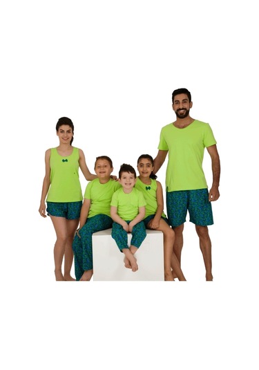 The Don Aile Yeşil-Lacivert Desenli Kız Çocuk Şort Takımı (9-14 Y