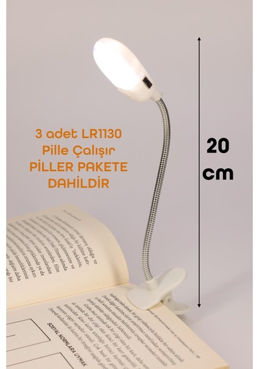 4 Adet Kitap Okuma Işığı Mandallı Çok Fonksiyonlu Led Mini Çalışma Lambası Pilli Spiral Gövde 168b Beyaz