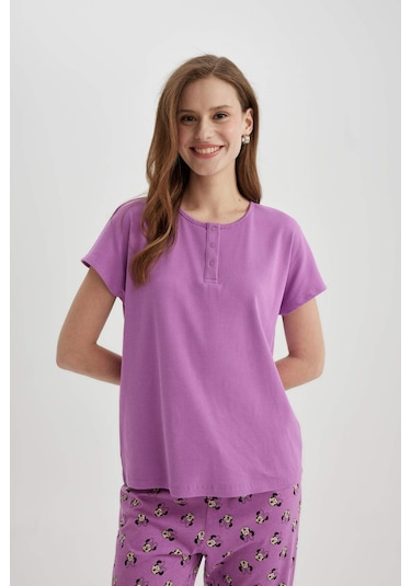 DeFacto Regular Fit Bisiklet Yaka Kısa Kollu Casual Pijama Üstü-Fall in Love Z5331AZ24SPPR489