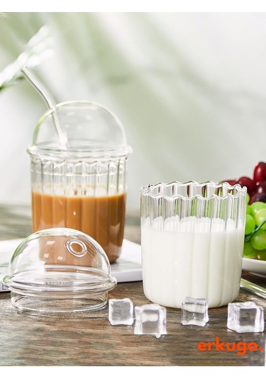 Cam Kapaklı Pipetli Borosilikat Sunum Bardağı, Isıya Dayanıklı Bardak, Kahve Bardağı 550 Ml Icemocha