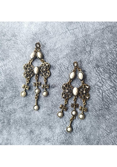 Küpe Otantik Kelebek Eskitme Swaroski Taşlı Vintage Sallantılı Küpe Kadın Takı Hediye Çok Renkli