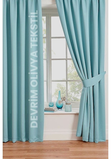 Devrim Olivya Tekstil Lüks 1. Sınıf Özel Dikim Mavi Blackout Işık Geçirmez Fon Perde Ekstraforlu Karartma Blackout Mavi