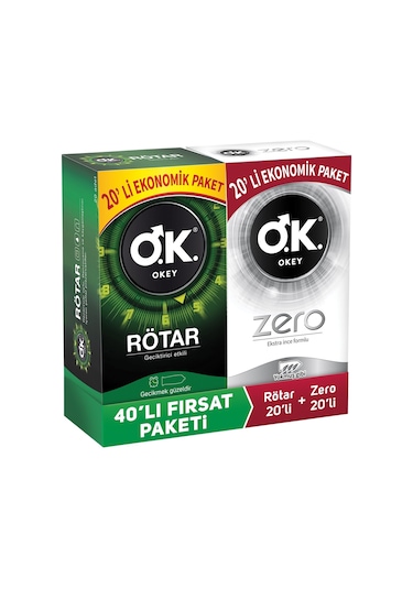 Okey Rötar Prezervatif 20'li + Zero Prezervatif 20'li