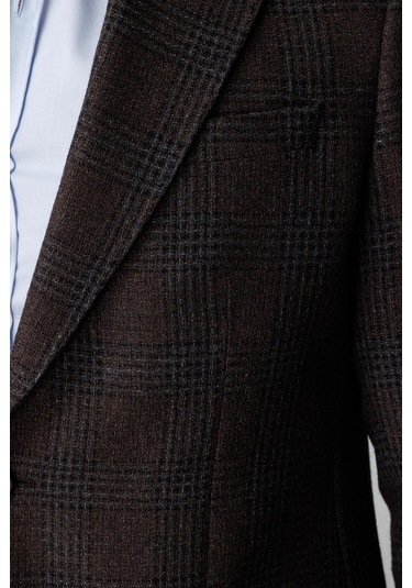 Erkek Kahve Regularfıt / Rahat Kalıp Mono Yaka Ceket-20010 Kahverengi