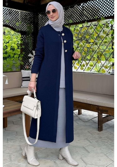 Sinem Çelik Örme Triko Hırka Lacivert Çok Renkli