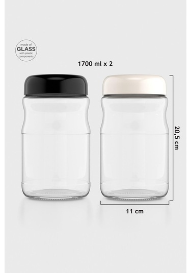 Renga Mono 1700 Ml 2'li Cam Kavanoz Seti 131076 Siyah-bej Renkli