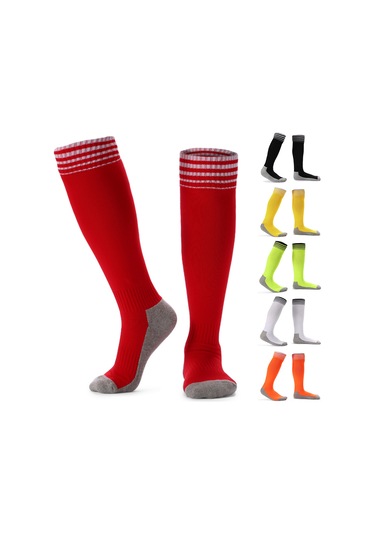 Teltree 8-14 Yaş Çocuklar İçin Spor Futbol Çorabı, Nefes Alıcı, Kaymazsız, 33-38 Numara, Kırmızı Çok Renkli