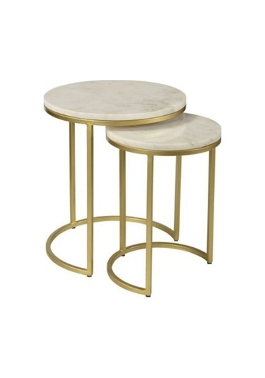 2'li Yuvarlak Gold Yan Ve Zigon Sehpa Gold