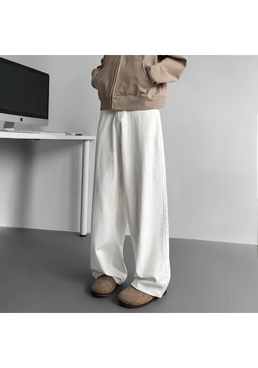 Beyaz Düz Kot Pantolon Gençler İçin Bol Paça Pantolon Bol Kesim Beyaz