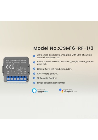 Maiyame Akıllı Perde Kontrol Modülü - Tuya Wifi Ve Rf433 Radyo Kumanda İle Uzaktan Açma/kapama, 100-240v, 3a Yük Kapasitesi Tuya Wifi