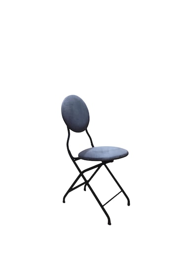 Katlanabilir Gri Kumaş Siyah Metal Sandalye