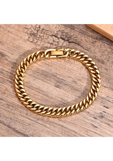 Altın Erkek Paslanmaz Çelik 8 Mm Link Zinciri Miami Küba Bilezikler Erkek Erkek Hediyeler İçin Takı Uzunluğu 19 Cm/20 Cm/21 Cm 19cm Altın
