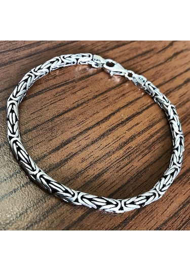 Takı Dükkanı 925 Ayar Gümüş Erkek Bileklik Yuvarlak Kral Model 4mm Genişlik 21cm Uzunluk msb05