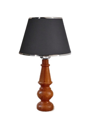 Ahşap Gövdeli Kumaş Başlıklı Dekoratif Abajur Masa Lambası Aydınlatma Lamba Gümüş