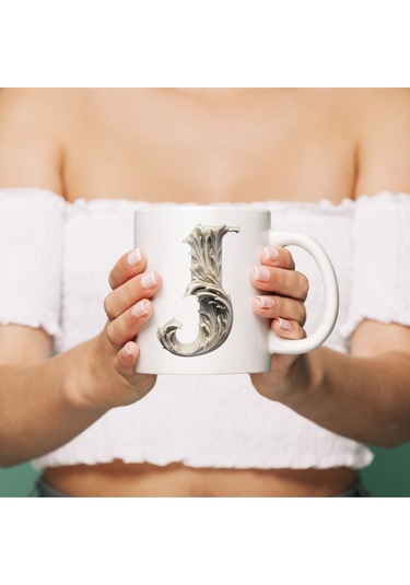 J Harfi Bardak, Monogram 330 Ml Barok Oymalı Görünüm Beyaz