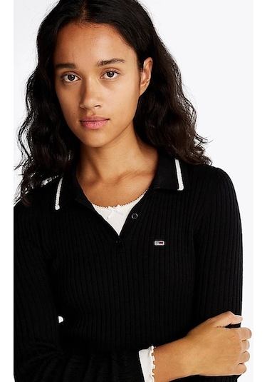 Tommy Hilfiger Tommy Jeans Kadın Siyah Midi Polo Elbise Siyah